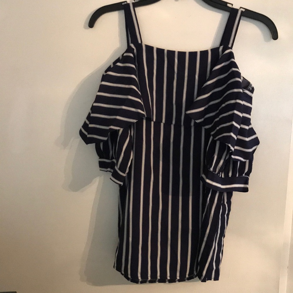 Navy and white striped blouse